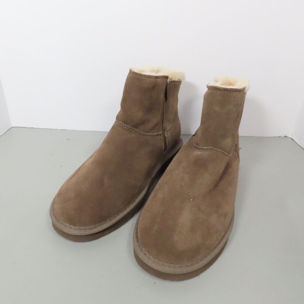 Bearpaw Norah Women's Size 9 Suede Ankle Boots Brown Side Zip Wool Lined